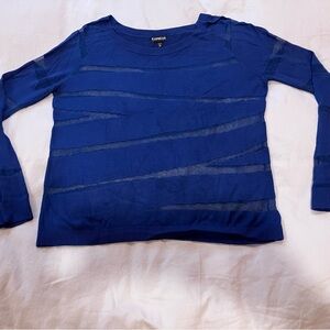 Express Women's Sheer Striped Long Sleeve Top - Blue